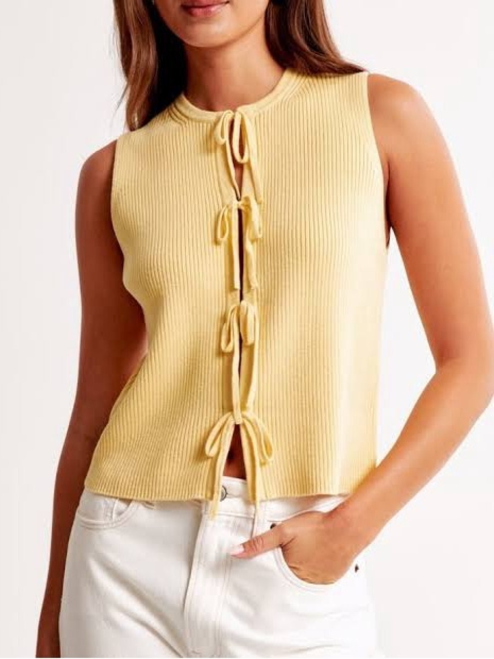 Abercrombie & Fitch Yellow Ribbed Tie-Front Sleeveless Top